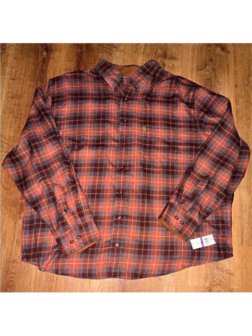 Izod Men's Orange and Blue Plaid Button-Down Shirt